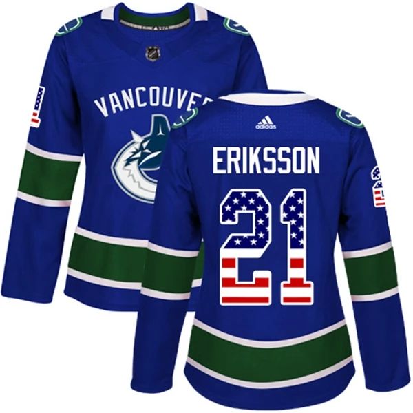 Damen Vancouver Canucks Trikot Loui Eriksson 21 Blau USA Flag Fashion Authentic